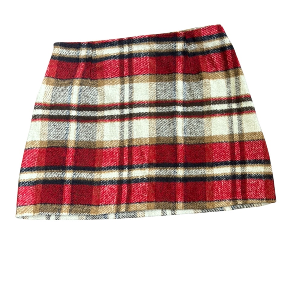 Red Plaid Wool Blend Mini Skirt Women’s XL Tartan Check Winter Holiday Skirt